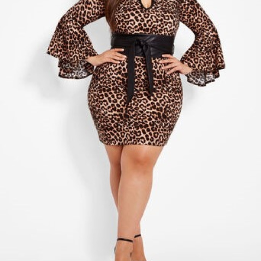 Animal Print Pleather Trim Dress